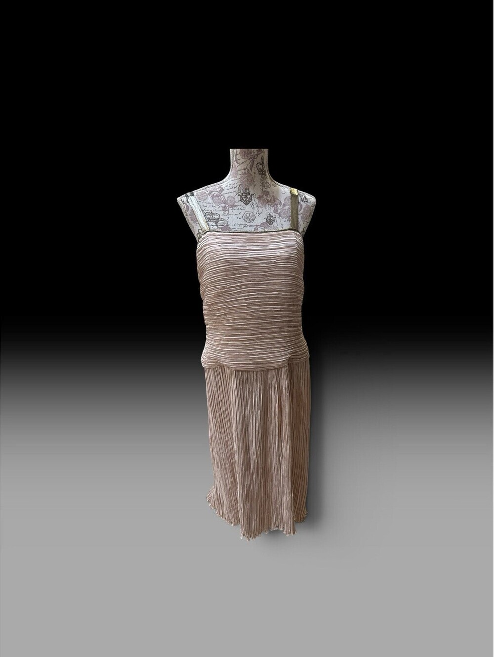 Vintage NWT 80s Pierre Labiche Colorblock Plisse Pleated Dress Soft Pink Gold 16